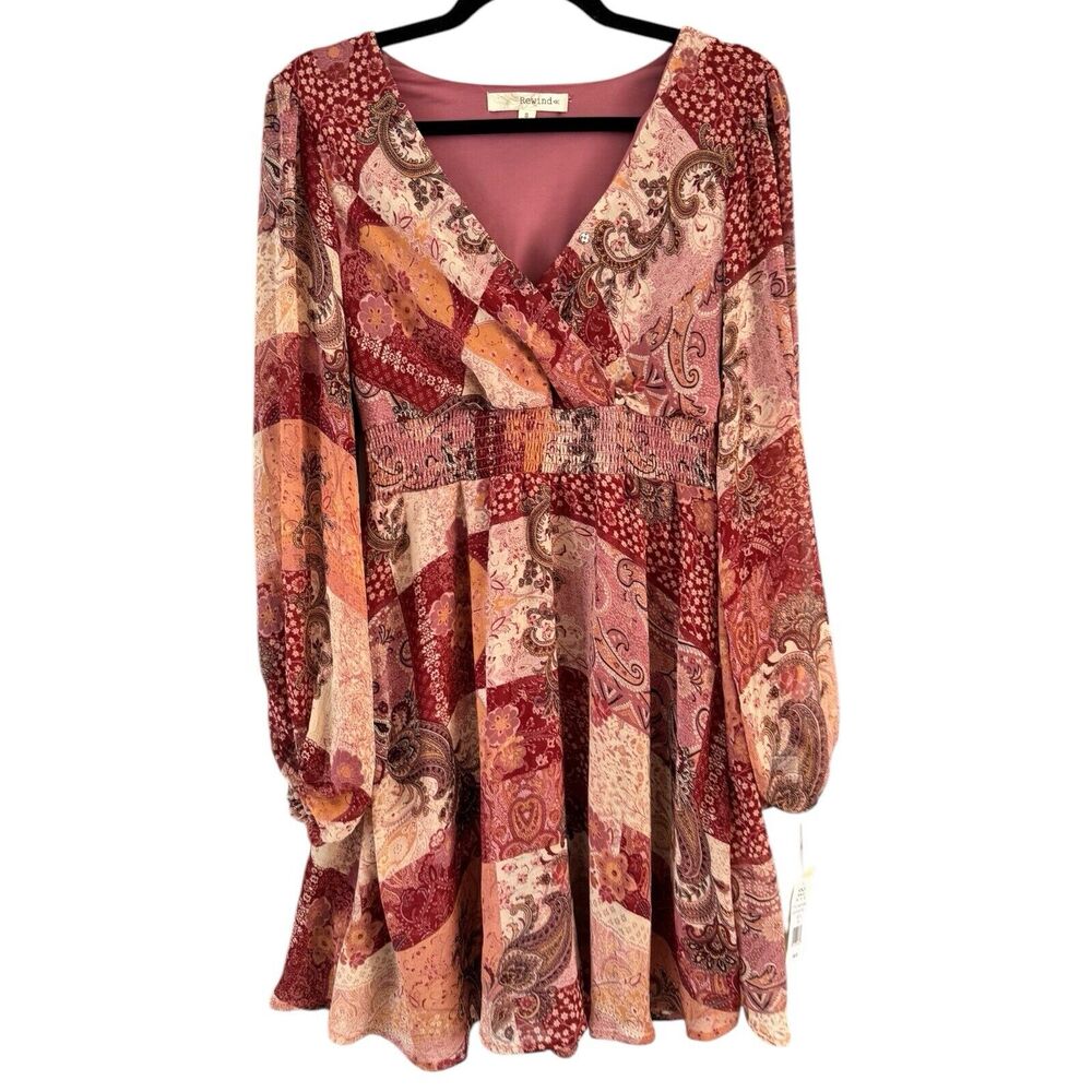 NWT Rewind Surplice Paisley Patchwork Print Balloon Sleeve Peasant Dress Small - Picture 1 of 9